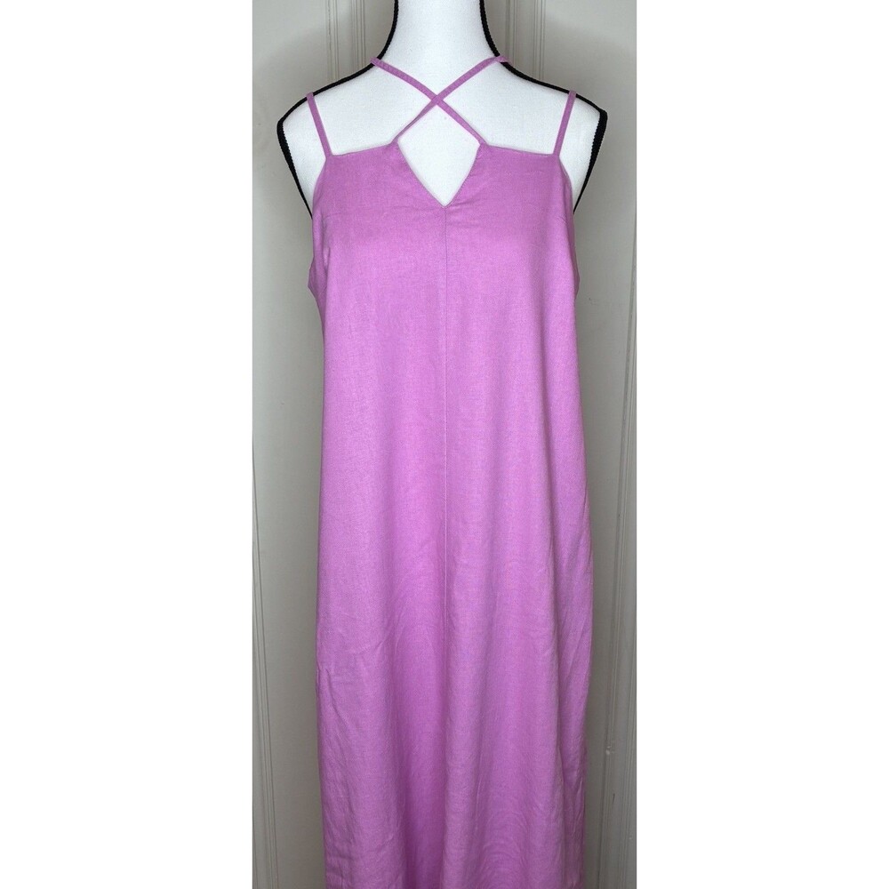 Linen blend cami midi slip dress L pink lined casual elegance romantic feminine